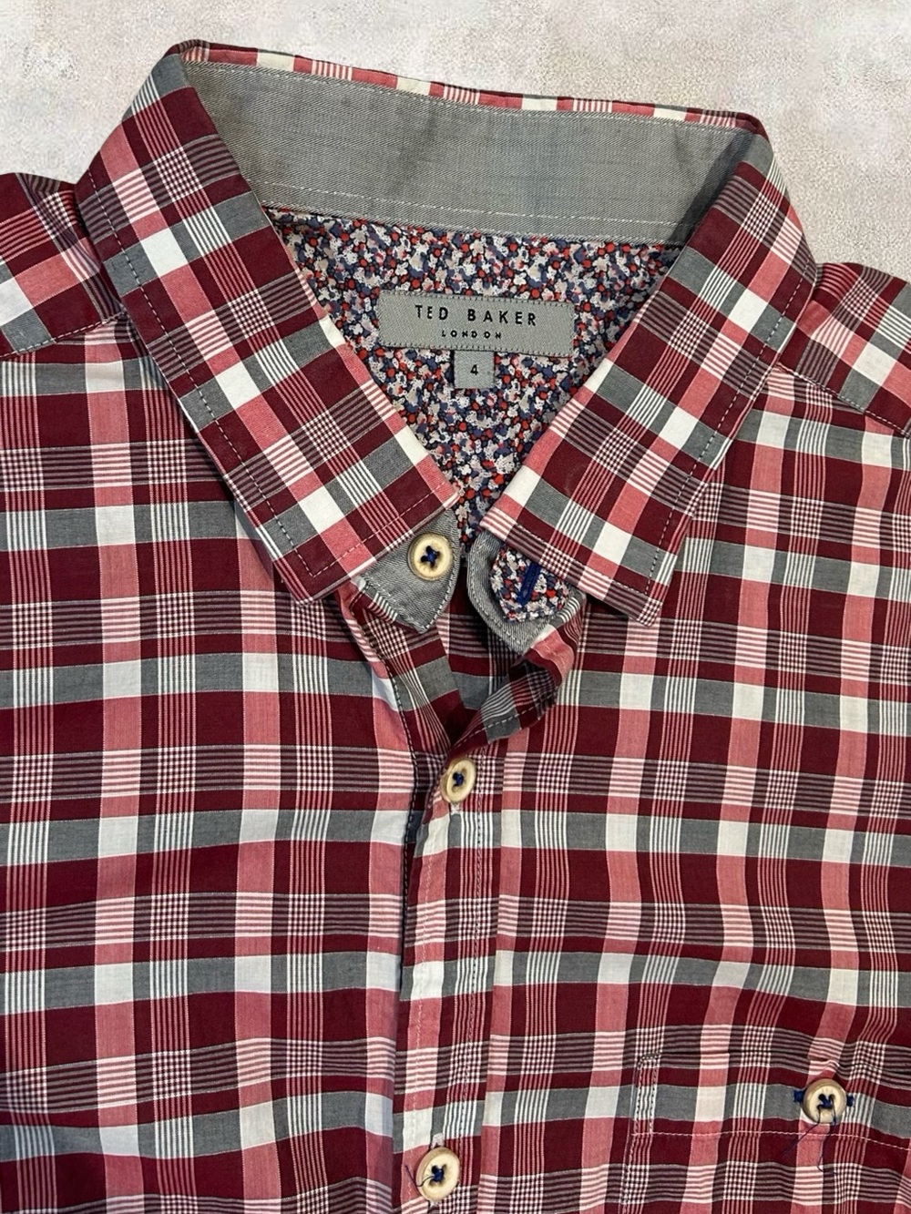 Ted Baker Red and White Plaid Long-Sleeve Button-Down Shirt